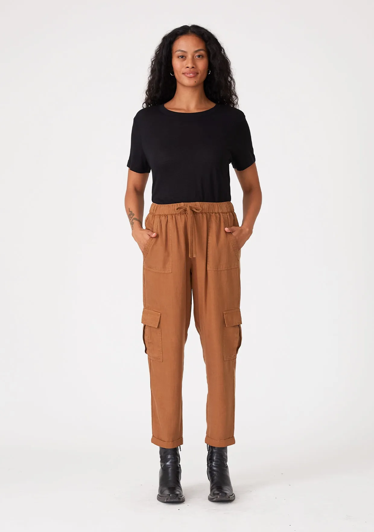 Solid Drawstring Cropped Cargo Pant