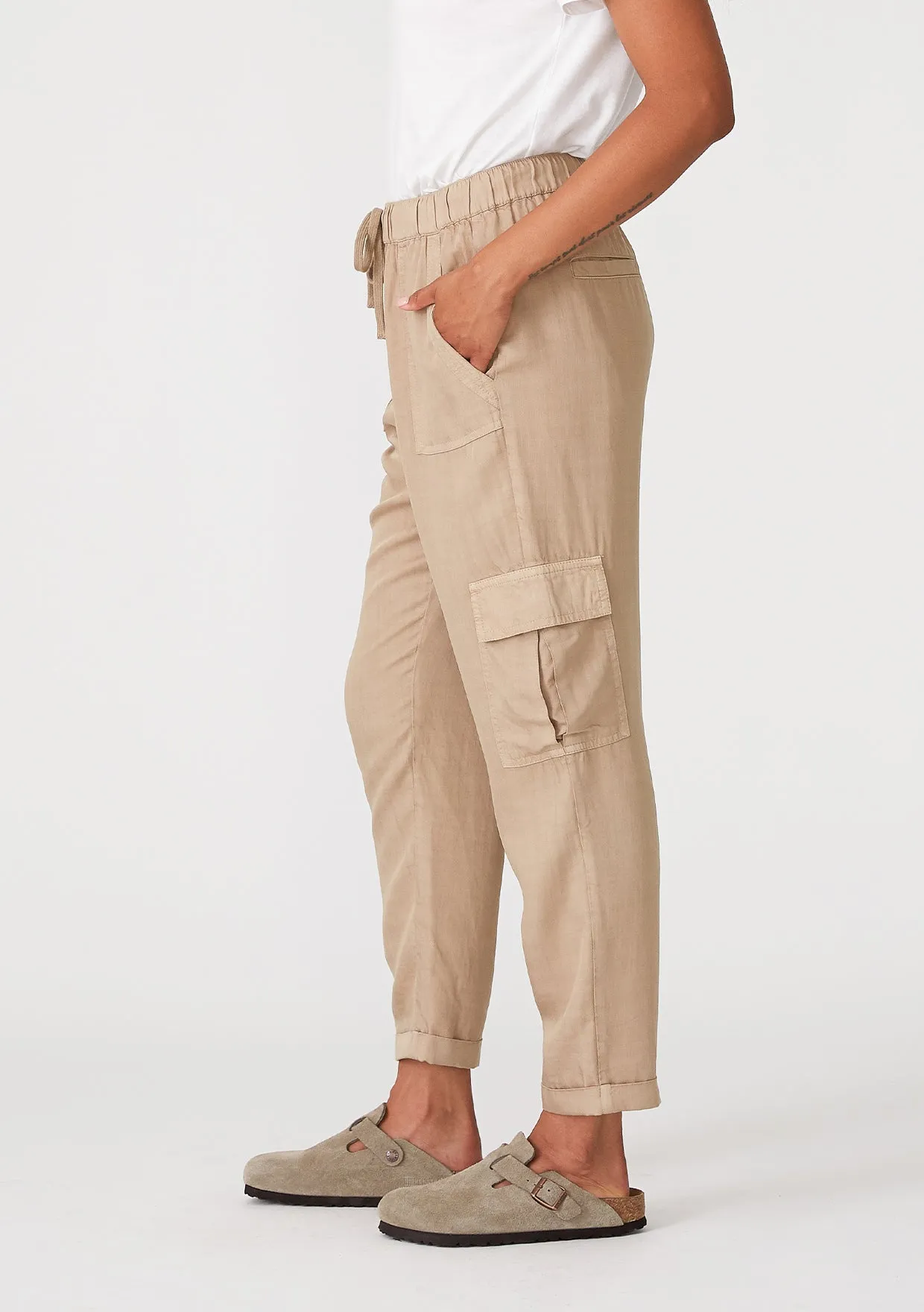 Solid Drawstring Cropped Cargo Pant