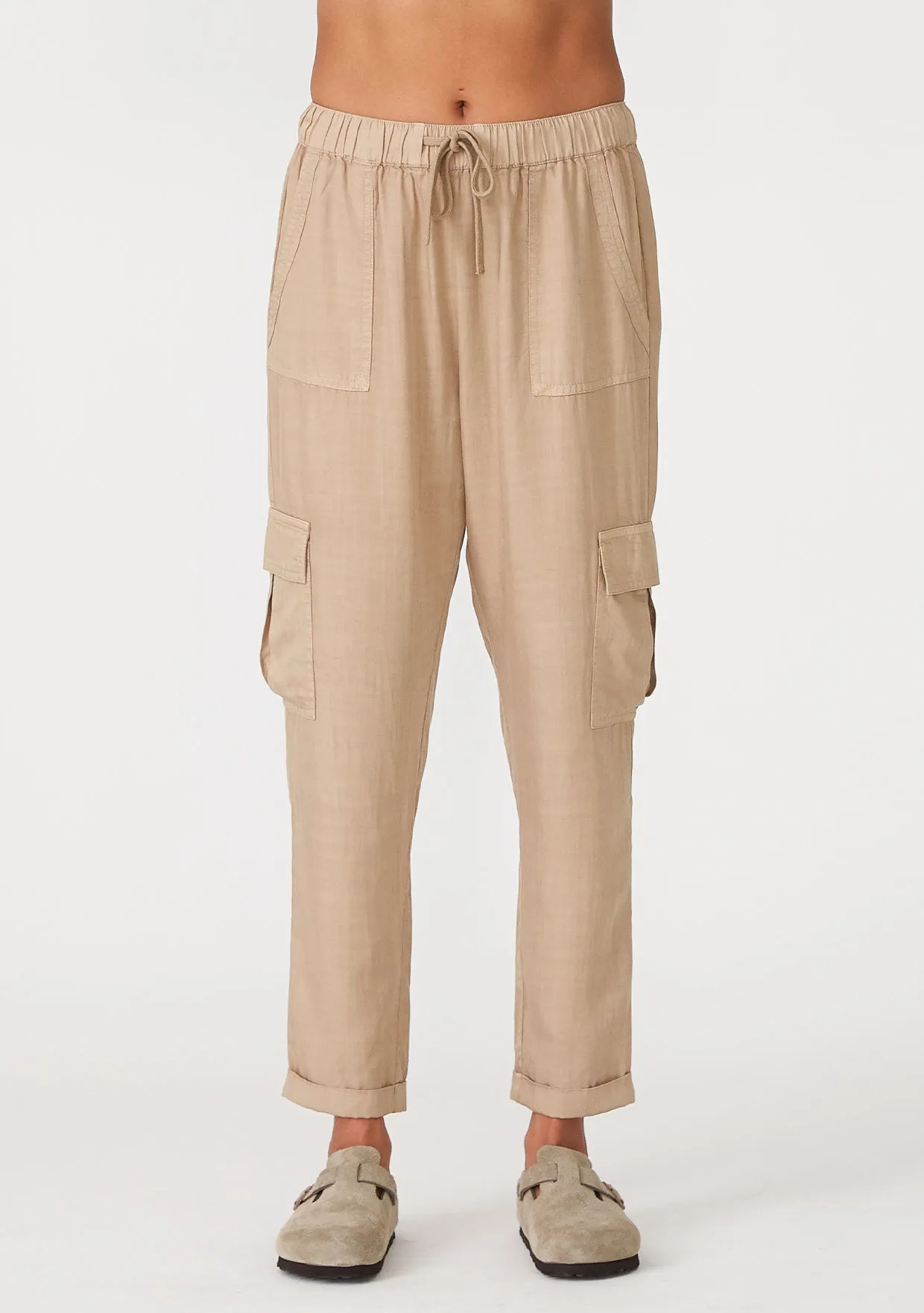 Solid Drawstring Cropped Cargo Pant