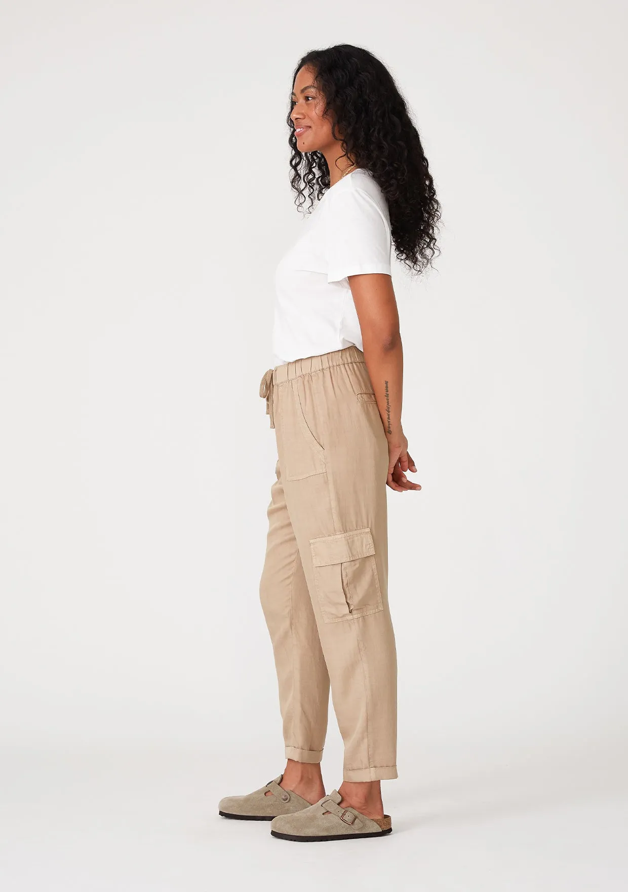 Solid Drawstring Cropped Cargo Pant