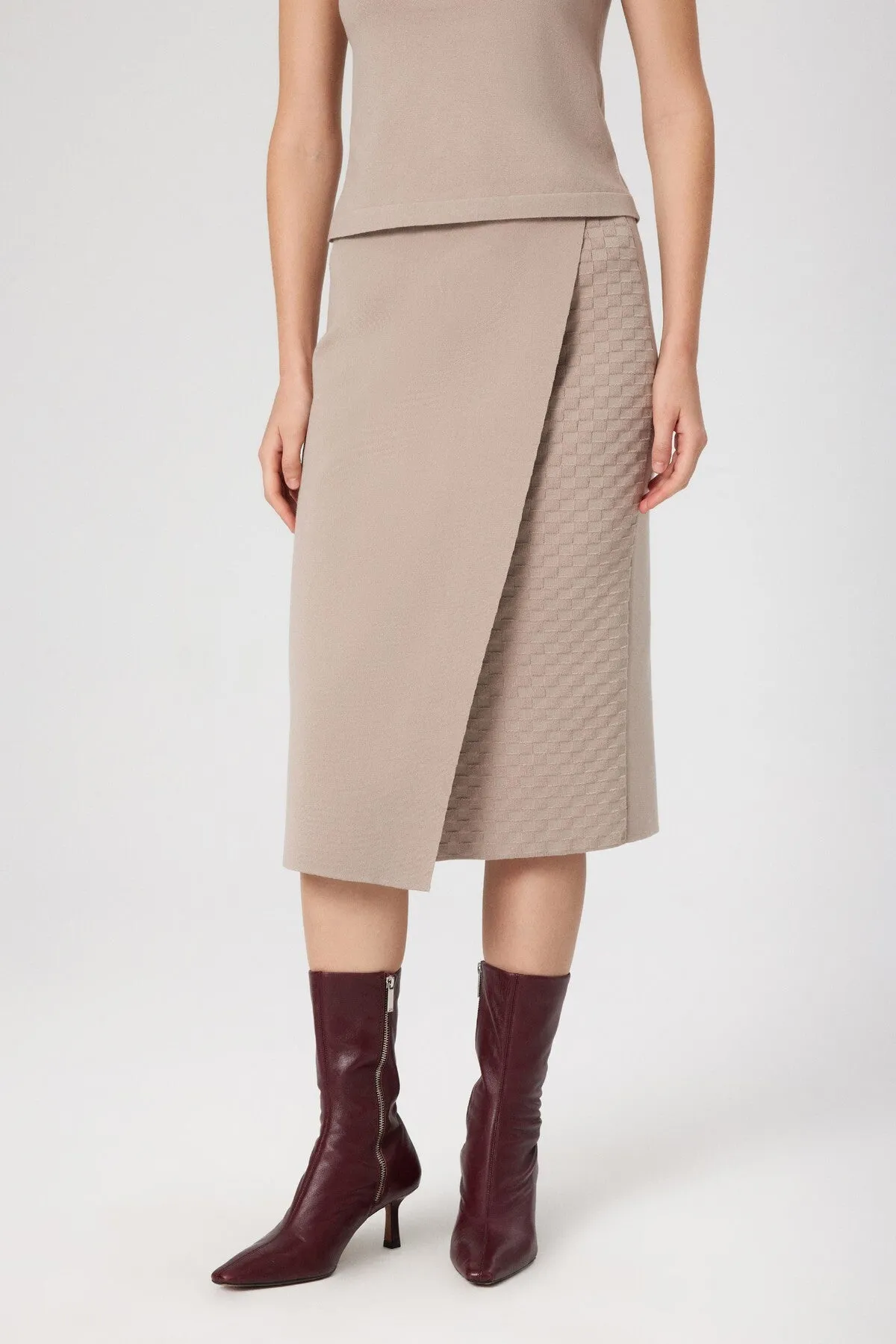 Stone Double-breasted Patterned Midi Length Skirt