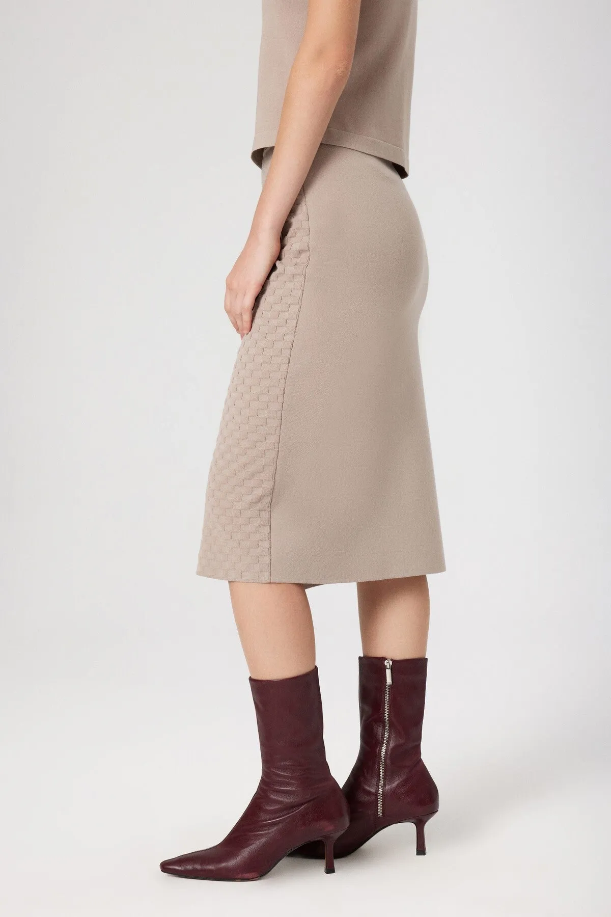 Stone Double-breasted Patterned Midi Length Skirt