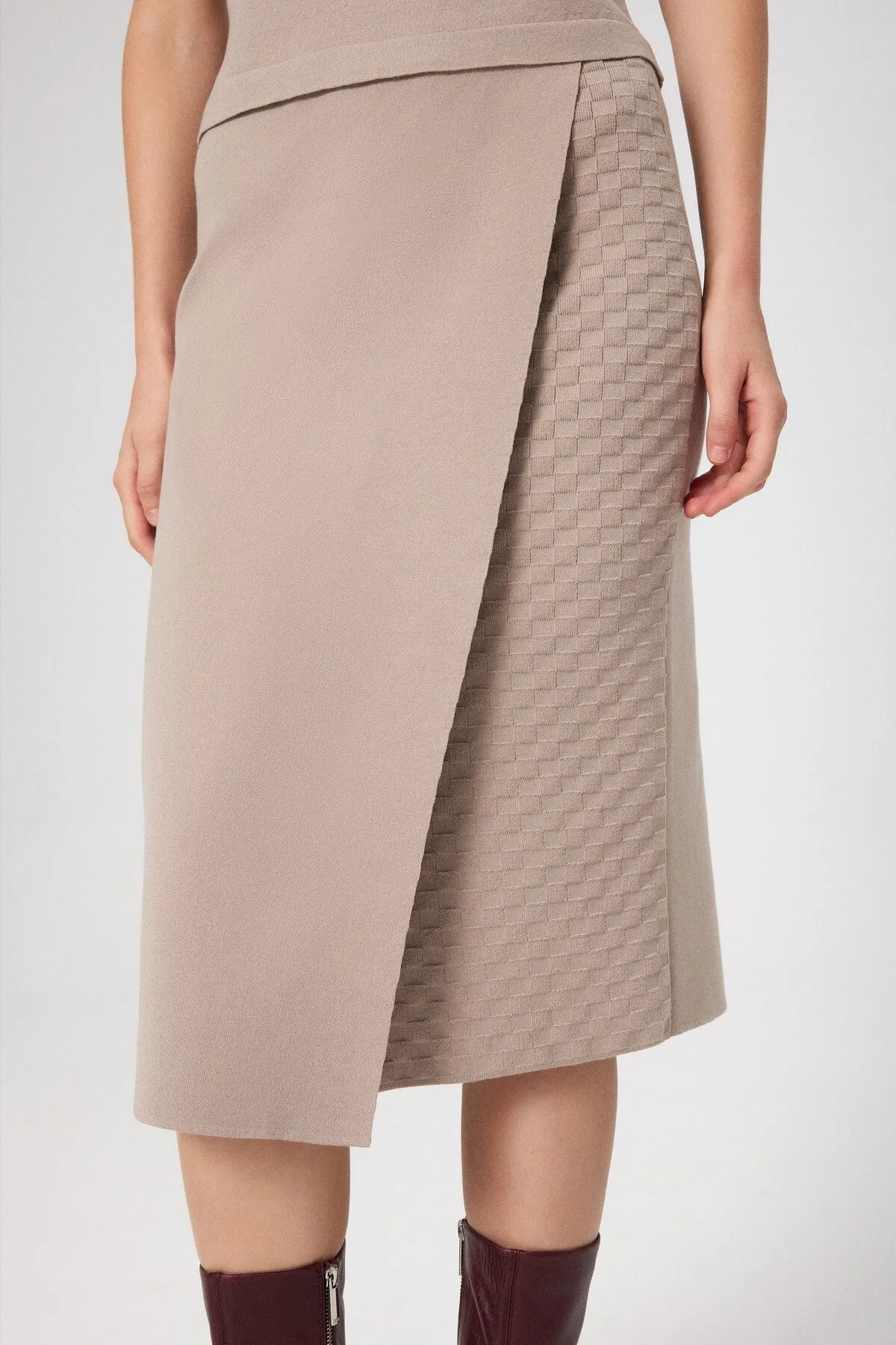 Stone Double-breasted Patterned Midi Length Skirt