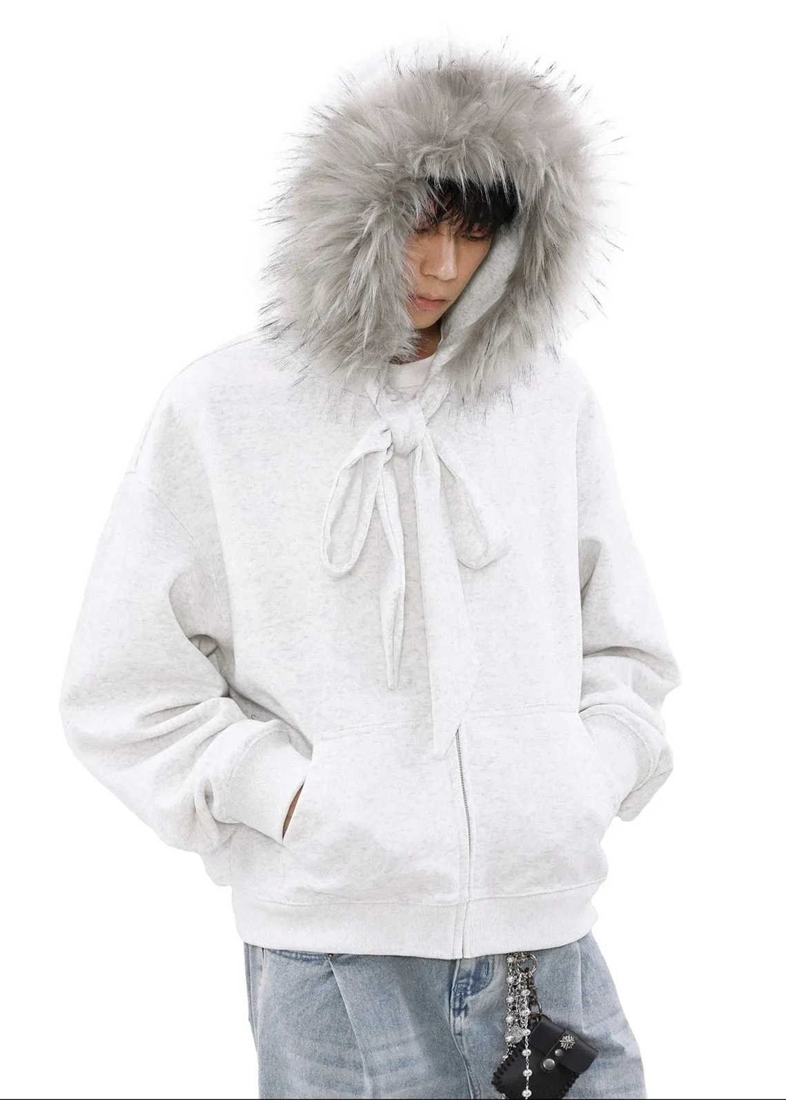 strappy fur collar hooded jacket gm16263