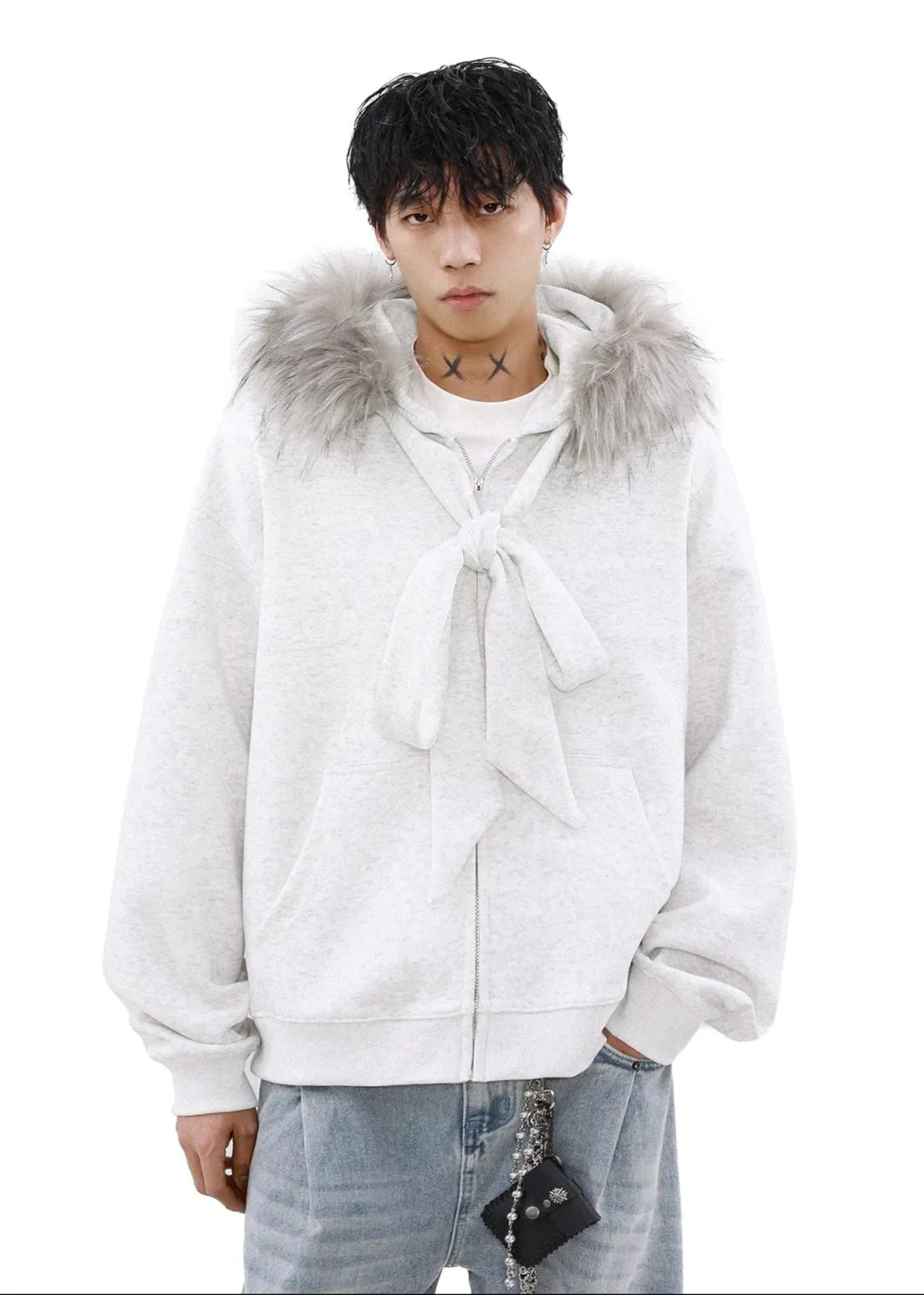 strappy fur collar hooded jacket gm16263