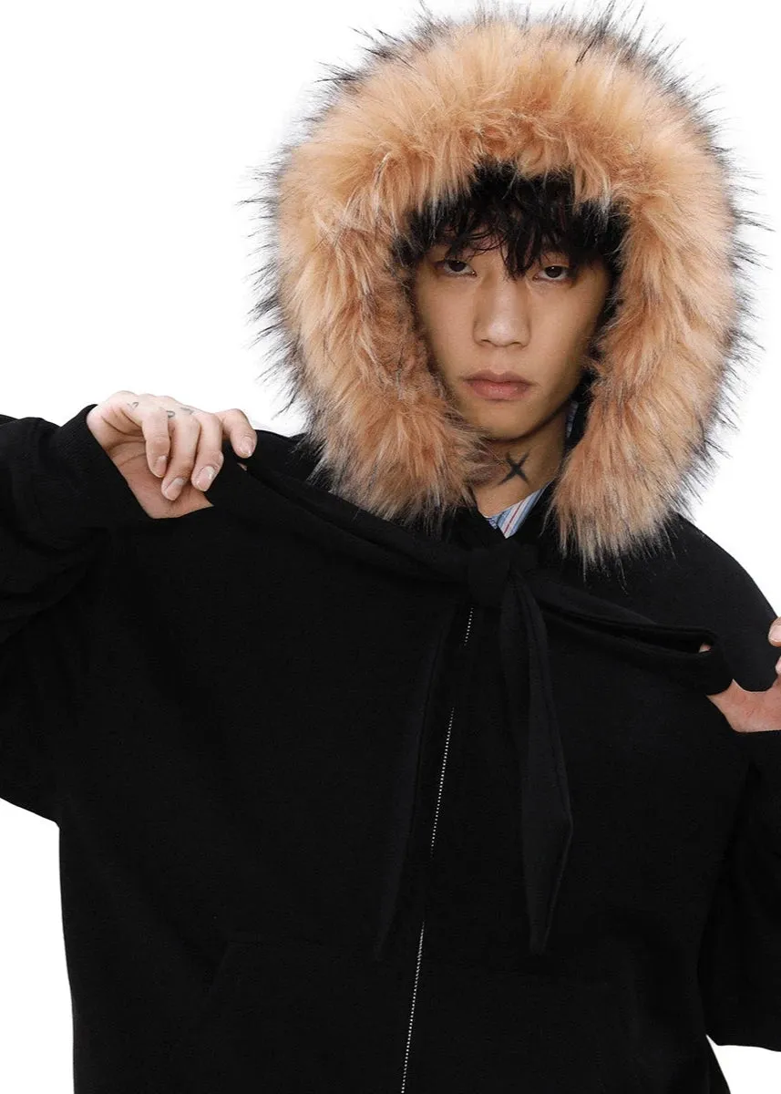 strappy fur collar hooded jacket gm16263