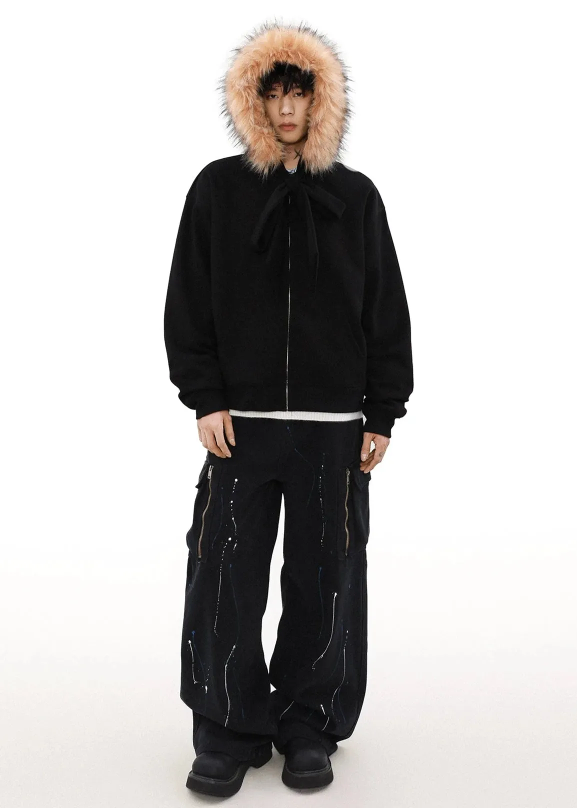 strappy fur collar hooded jacket gm16263