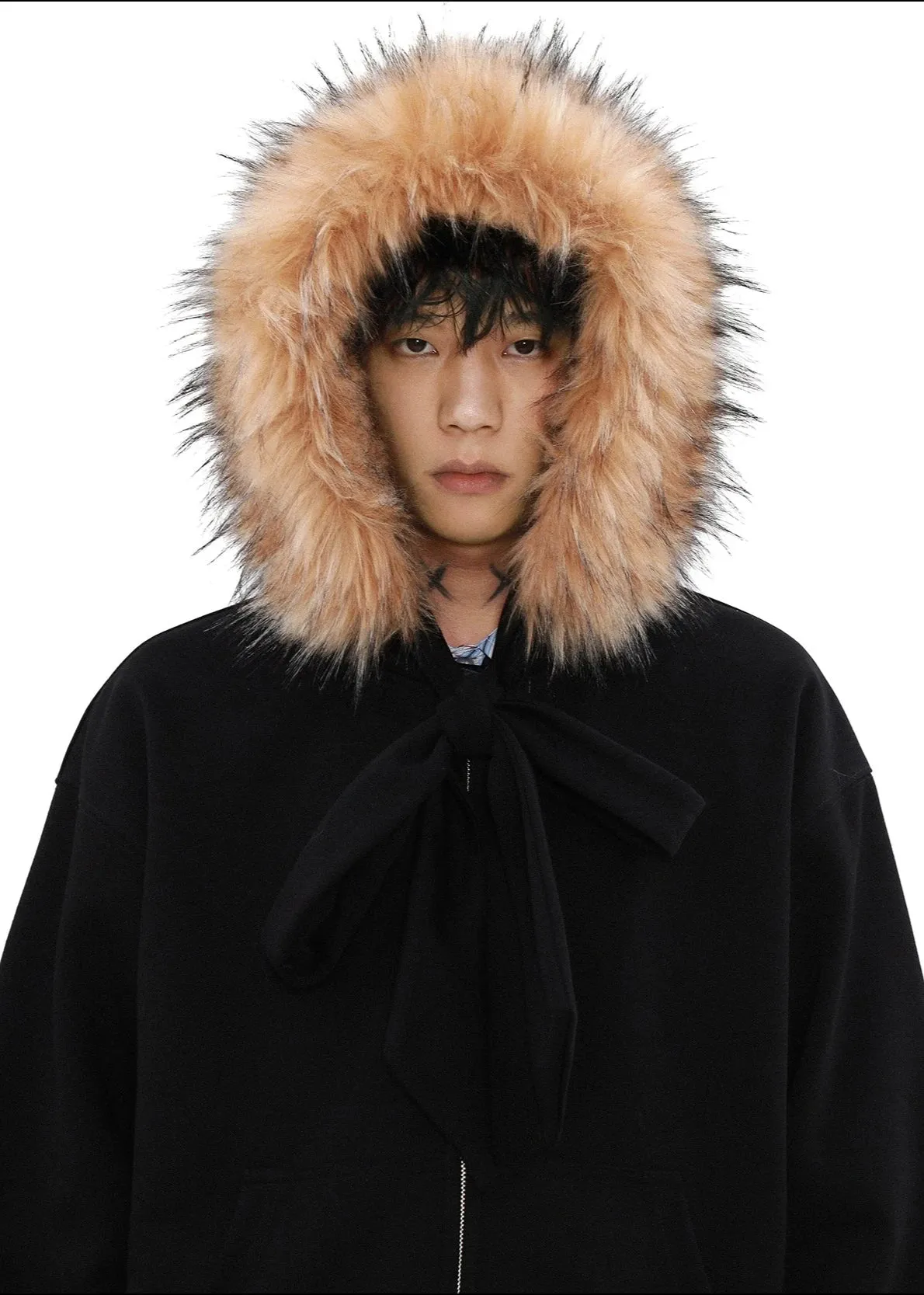 strappy fur collar hooded jacket gm16263