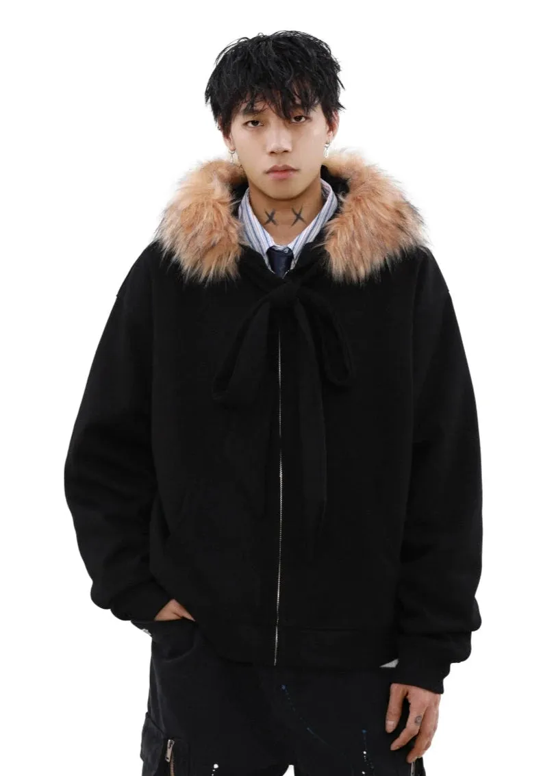 strappy fur collar hooded jacket gm16263