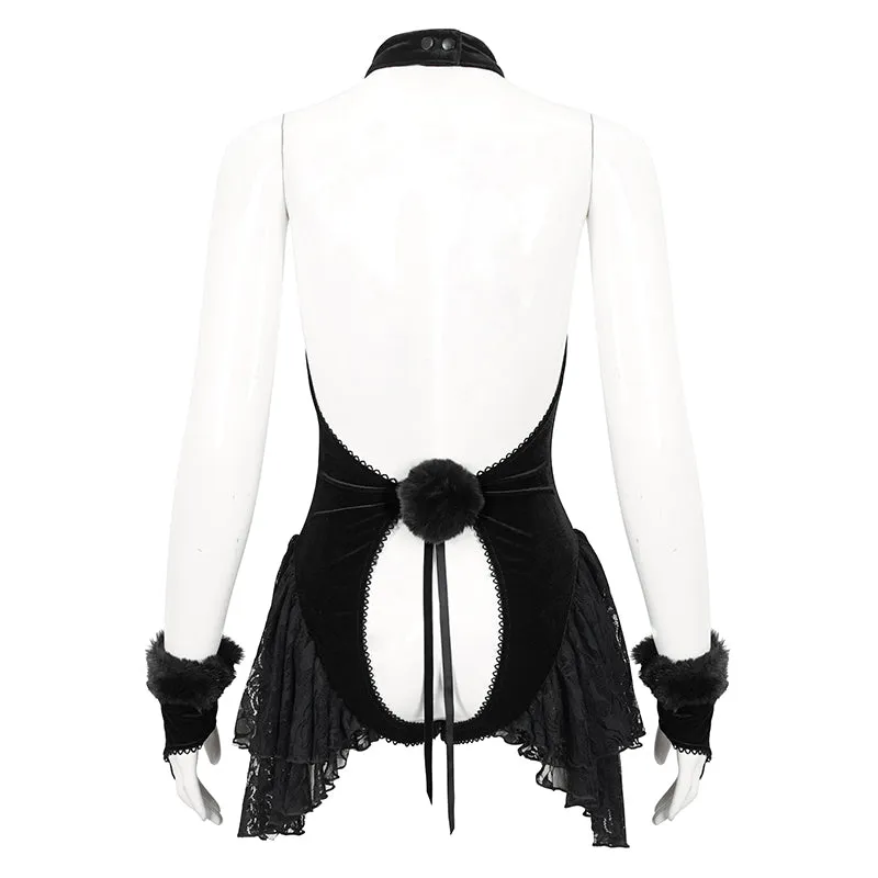 SX01801 Christmas fur ball sexy open-crotch bodysuit