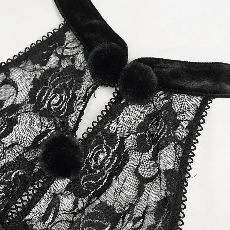 SX01801 Christmas fur ball sexy open-crotch bodysuit