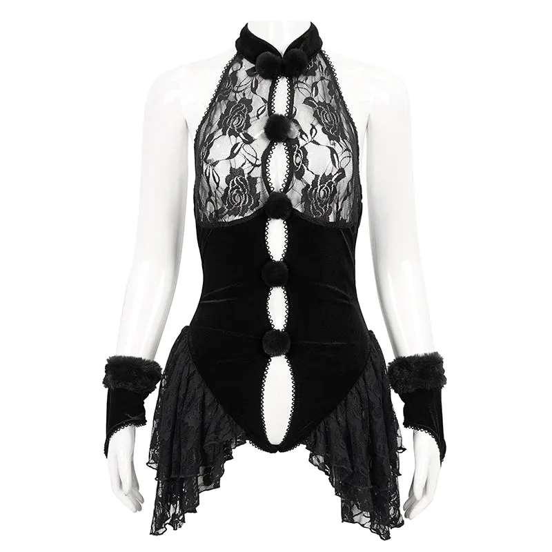 SX01801 Christmas fur ball sexy open-crotch bodysuit