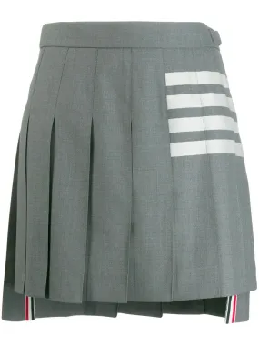 Thigh Length Dropped Back Pleated Skirt In Engineered 4 Bar Plain Weave Suiting Med Grey