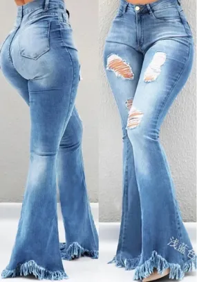 Trendy High Waist Tassel Edge Micro Ragged Denim Jeans