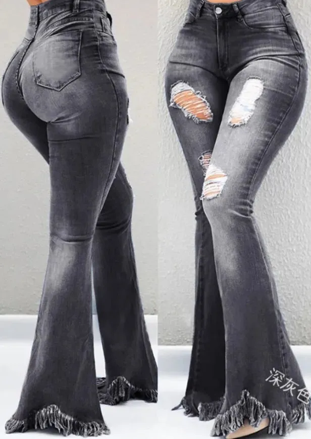Trendy High Waist Tassel Edge Micro Ragged Denim Jeans