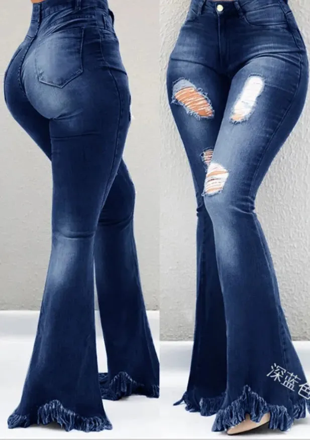 Trendy High Waist Tassel Edge Micro Ragged Denim Jeans