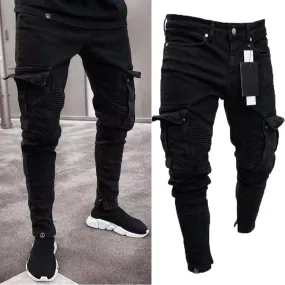 TRN Men's Black Pocket Pouch Casual Jeans
