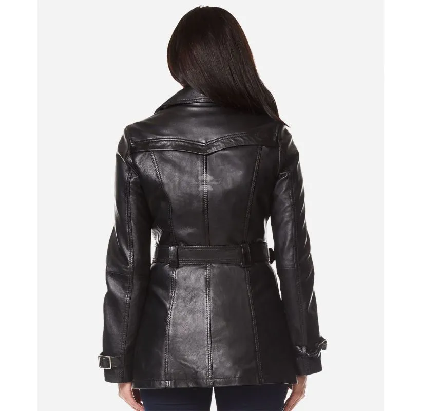 VENICE LADIES Leather TRENCH COAT MID-LENGTH DOUBLE BREASTED LEATHER WOMEN COAT