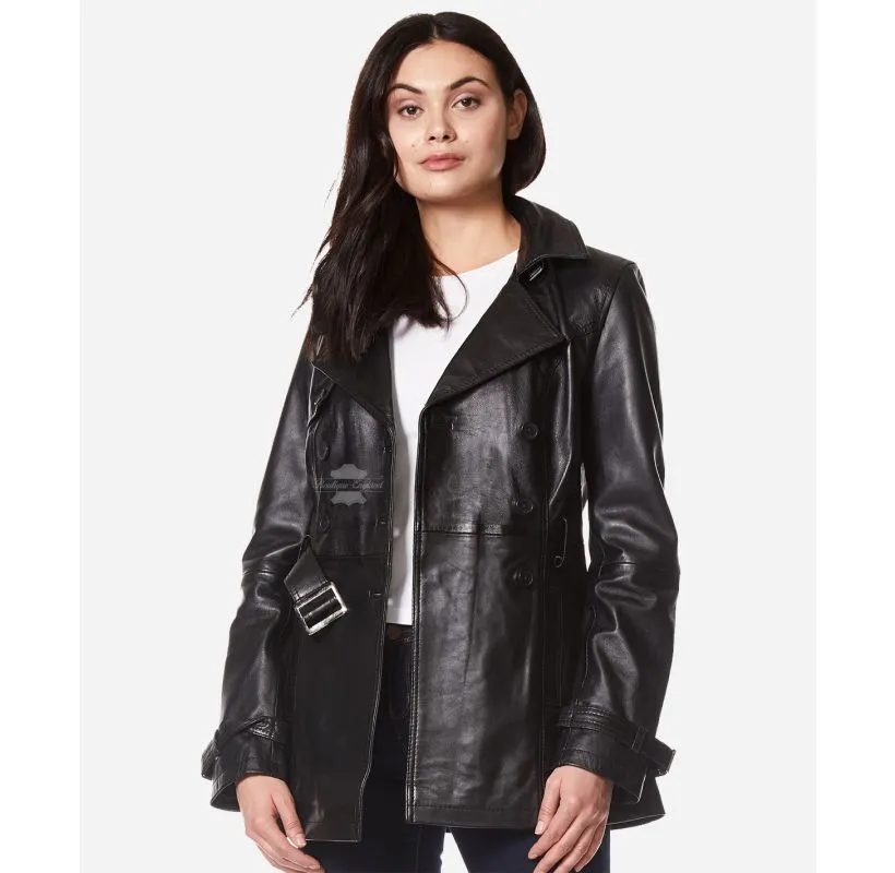 VENICE LADIES Leather TRENCH COAT MID-LENGTH DOUBLE BREASTED LEATHER WOMEN COAT