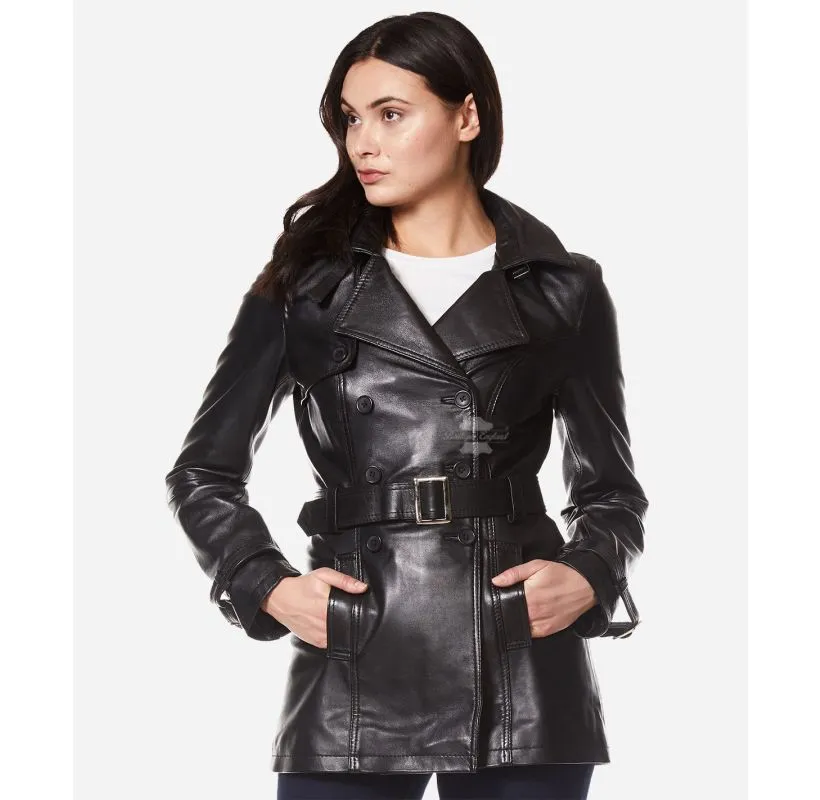 VENICE LADIES Leather TRENCH COAT MID-LENGTH DOUBLE BREASTED LEATHER WOMEN COAT