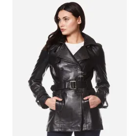 VENICE LADIES Leather TRENCH COAT MID-LENGTH DOUBLE BREASTED LEATHER WOMEN COAT