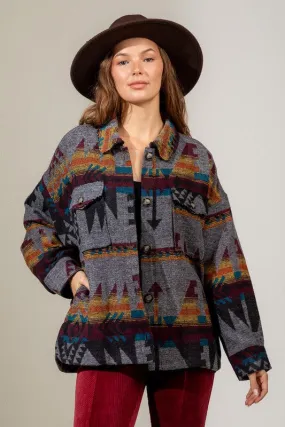 Western Sunset Black Mix Aztec Shacket (Size Small)