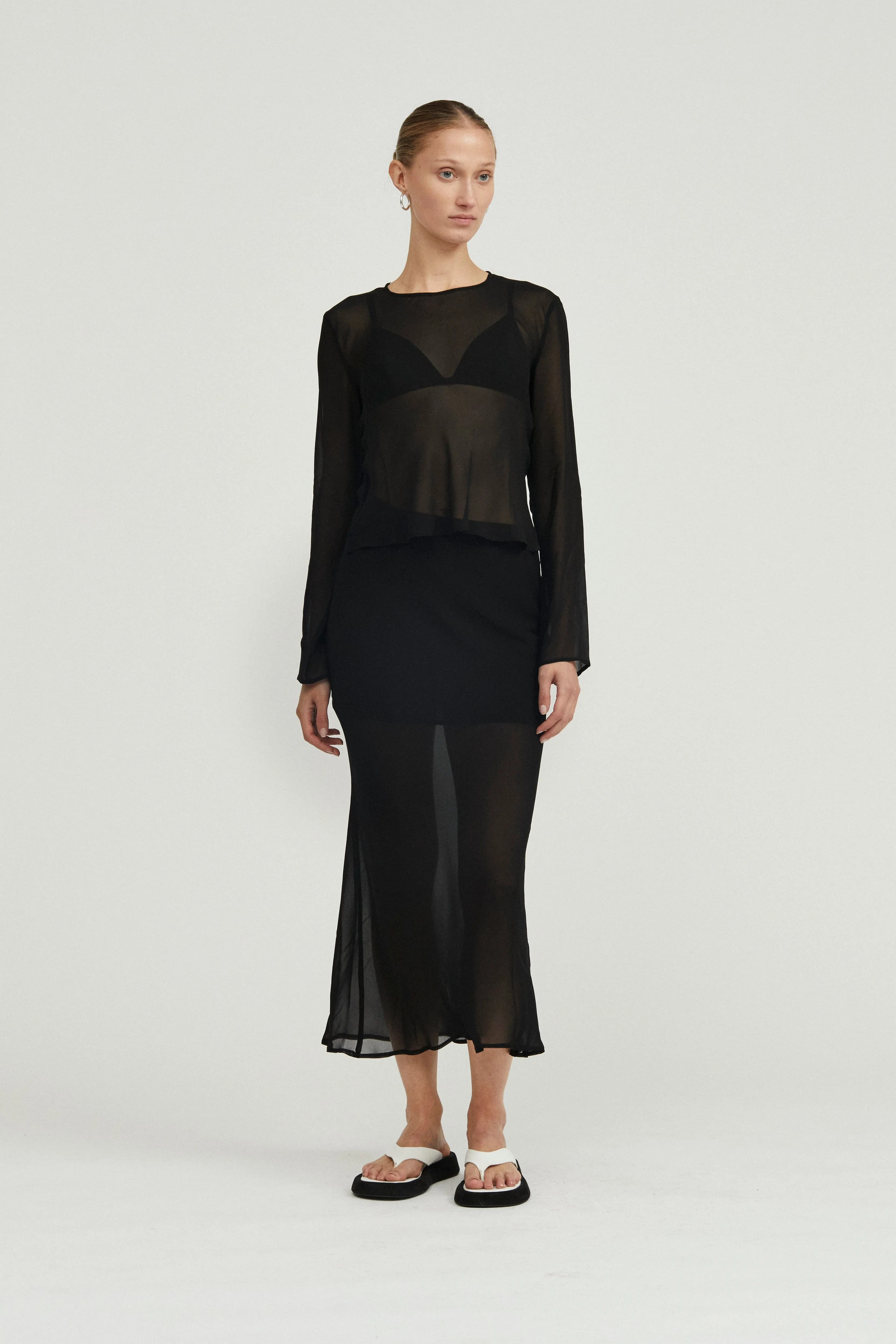 WISTERIA SHEER BIAS SKIRT | BLACK