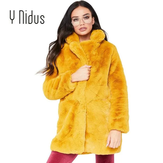 Woman Winter Overcoat Fluffy Faux Fur Coat Long Sleeve Casaco Feminino Outerwear