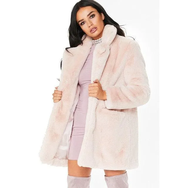 Woman Winter Overcoat Fluffy Faux Fur Coat Long Sleeve Casaco Feminino Outerwear