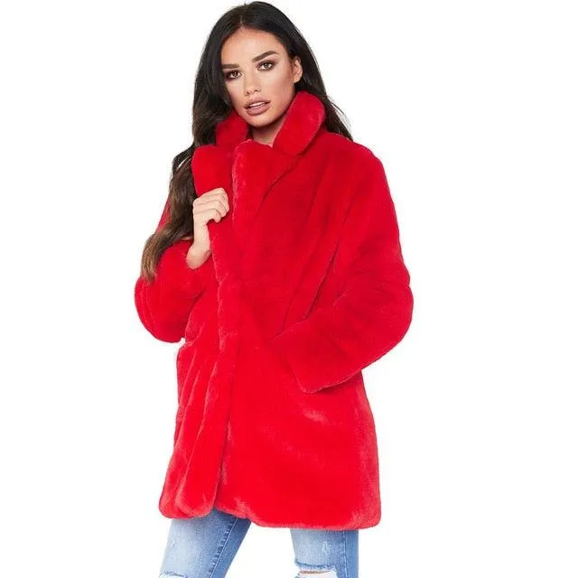 Woman Winter Overcoat Fluffy Faux Fur Coat Long Sleeve Casaco Feminino Outerwear