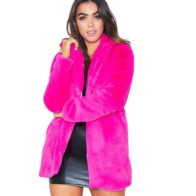 Woman Winter Overcoat Fluffy Faux Fur Coat Long Sleeve Casaco Feminino Outerwear
