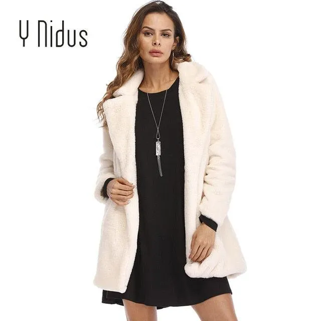 Woman Winter Overcoat Fluffy Faux Fur Coat Long Sleeve Casaco Feminino Outerwear