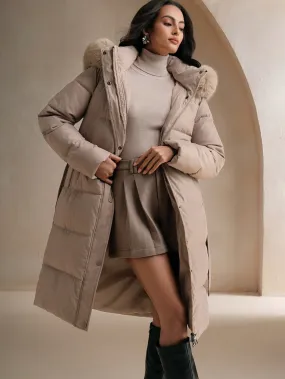 Women's Casual Padded Jacket with Fur Collar and Hood for Winter Seasons Lightweight