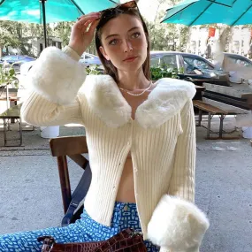 Women's Sexy Knitted Jacket With Fur Collar