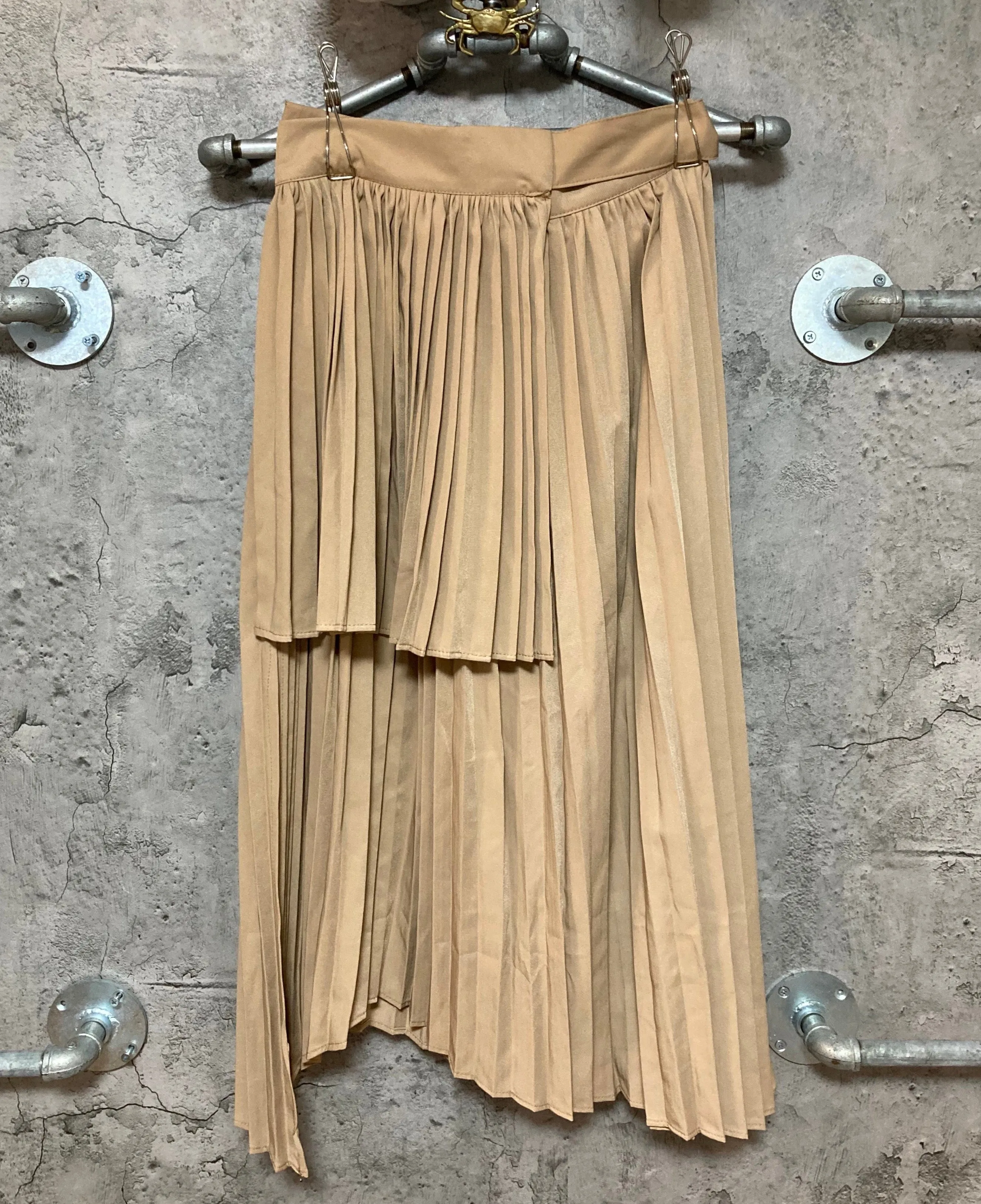 wrap pleated skirt beige